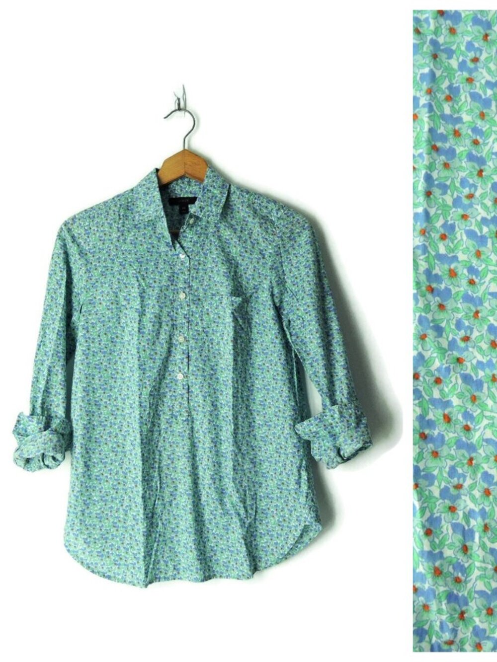 J.Crew Classic Popover shirt floral print lightweight cotton long sleeve 00 2XS